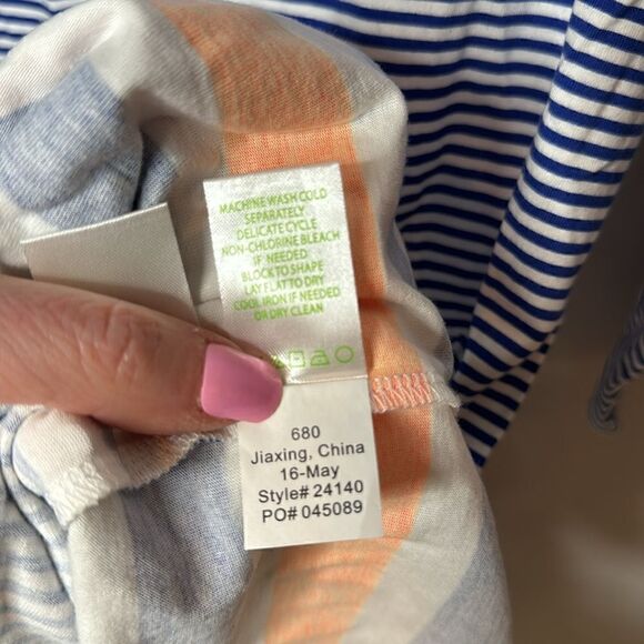 Lilly Pulitzer Beacon Navy Blue White Stripe Quarter Sleeve Mini Sleeve Dress. S - Picture 8 of 9